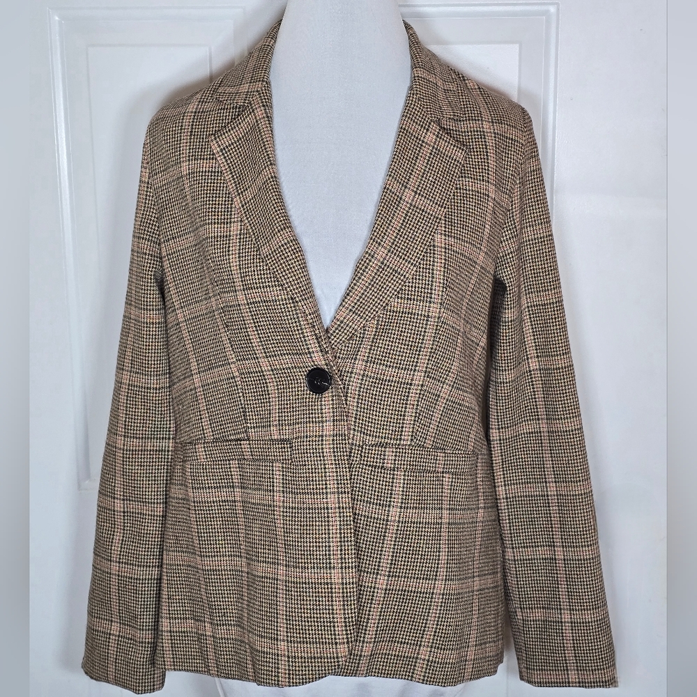 Cbrand Glen Plaid Women's Blazer Jacket Medium Button